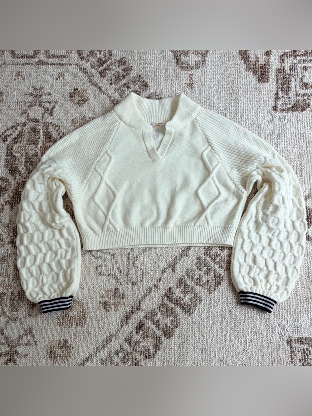 FREE PEOPLE MOVEMENT Snowfall Cable Knit Cropped Sweater Ivory Size S